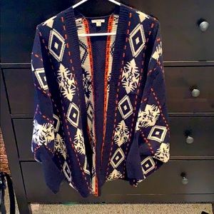 navy blue/cream/rust color cardigan. worn 4x.